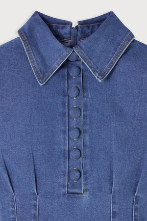 Cotton Mix Denim Collared Mini Dress Light Blue by Odd Muse, structured denim mini dress, perfect for day