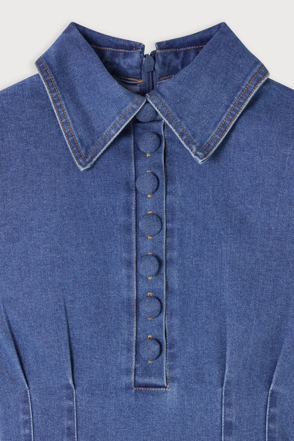 Cotton Mix Denim Collared Mini Dress Light Blue by Odd Muse, structured denim mini dress, perfect for day