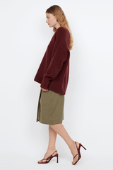 Campbell V Neck Jumper Plum by Bec + Bridge – Soft mohair blend knit with a flattering V neckline, ribbed collar and cuffs. Relaxed fit with dropped shoulders and pull-on style. Cold hand wash.