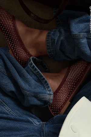 Clarissa Ballet Flat Merlot by Senso – Sheer mesh flats with crystal embellishments and rounded toe for a chic, sparkling everyday look.