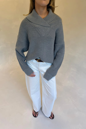 Olsen Drape Neck Knit Sweater Grey