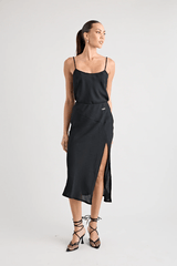Gianni Scoop Cami Black by Pfeiffer, lightweight scoop-neck cami with adjustable straps and bias cut, perfect for trendy viral warm-weather and chic coordinated looks.