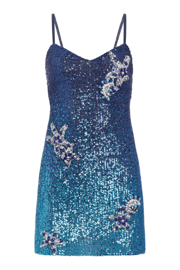 PatBo | Embroidered Ombre Sequin Mini Dress High Tide | Girls With Gems