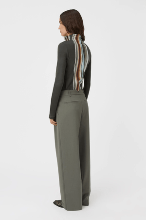 Annick Pant Sacramento Green by Camilla and Marc, double-pleated with a mid-low waist and pressed creases, perfect for modern tailoring or chic office dressing.