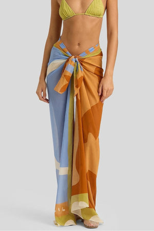 Square Pareo by Soleil Soleil, an organic cotton wrap with abstract Kin print. Perfect as a beach skirt, scarf, or resort layer.