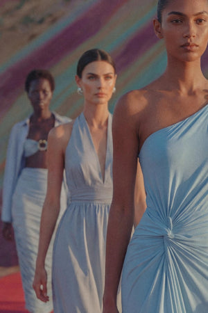 Canoa Maxi Dress Cielo de Puna by Baobab, one shoulder maxi dress with slit, perfect for resort or evening styling