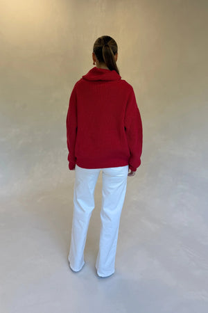 Olsen Drape Neck Knit Sweater Red by Sneaky Link, soft draped knit sweater, perfect for chic winter layering