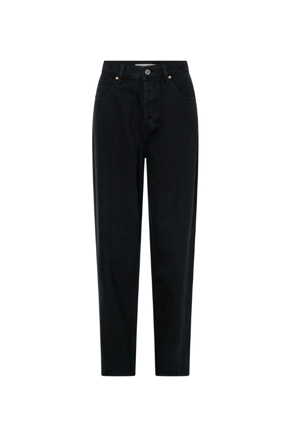 Rhodes 2.0 Denim Jean Inky Black by Camilla and Marc, low-rise tapered fit with logo rivets and patch pockets, perfect for effortless off-duty dressing.