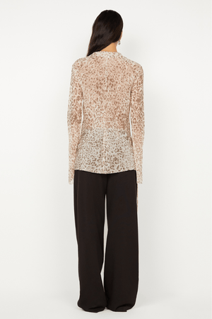Feline Tie Blouse Leopard Faded