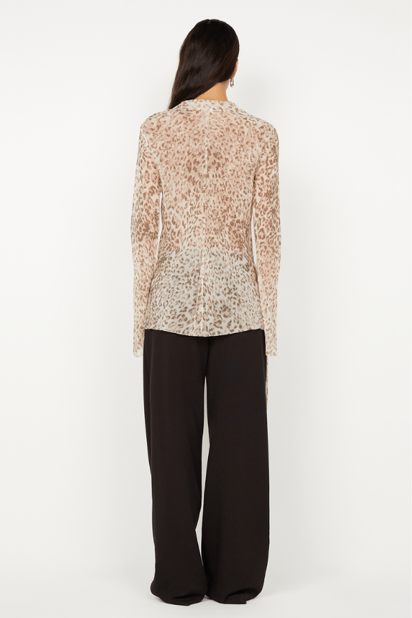 Feline Tie Blouse Leopard Faded