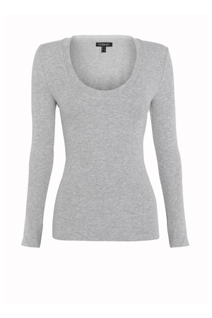 Lincoln Top Grey Marle by Mossman, soft double-layer ribbed jersey with scoop neckline and thumb-hole sleeves, perfect for trendy viral trans-seasonal layering and sleek styling.