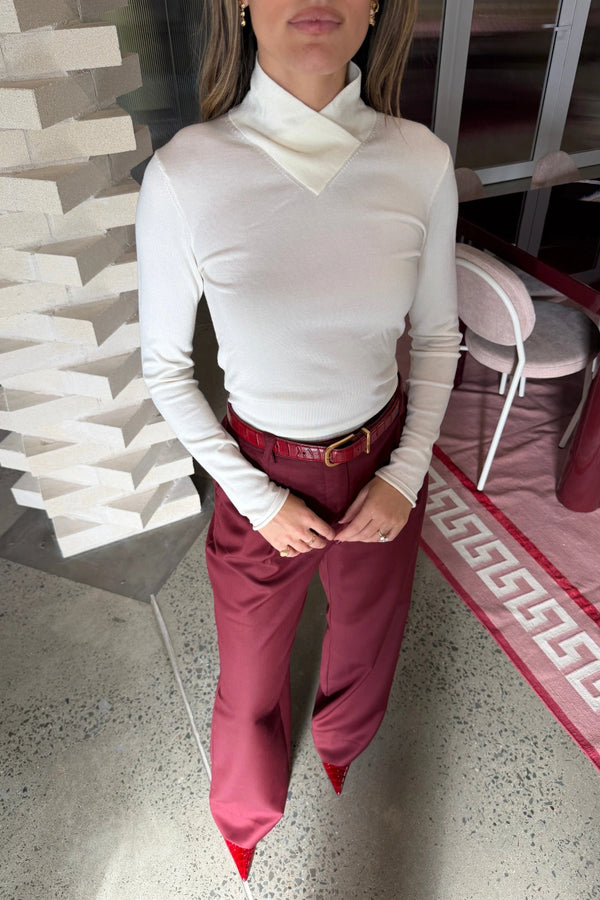 Alexa Tailored Suit Pant Burgundy by Sneaky Link, wide leg tailored pants for polished office or evening looks