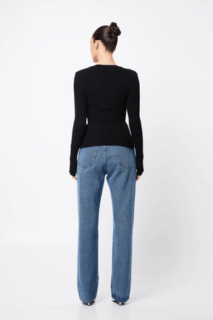 Lyon Cardigan Black by Mossman, soft double-layer ribbed jersey with round neckline and thumb holes, perfect for trendy viral layering and cozy day-to-night style.