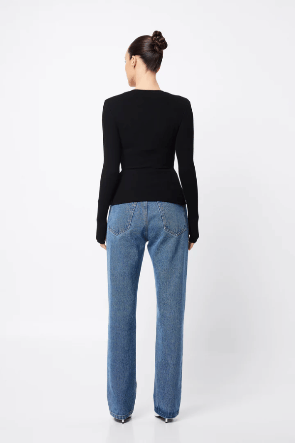 Lyon Cardigan Black by Mossman, soft double-layer ribbed jersey with round neckline and thumb holes, perfect for trendy viral layering and cozy day-to-night style.