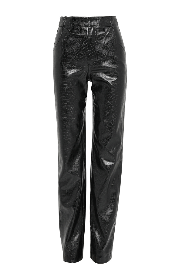 Salt Water Pant Croc by Mossman, high-rise faux croc leather trousers with a straight leg, jean-style pockets, and belt loops. Fierce yet practical for everyday wear.