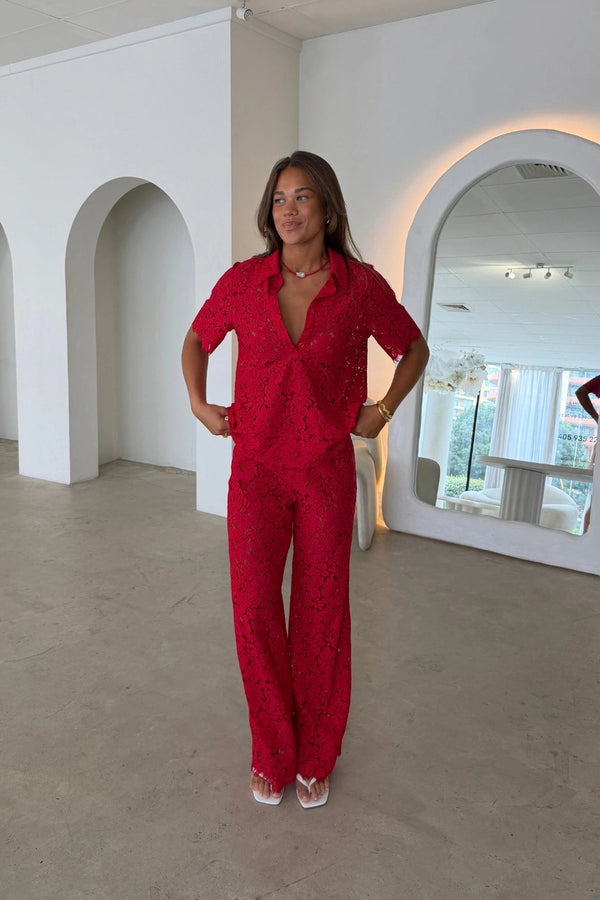 Lucy Lace Elastic Pant Red