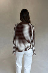 Millie Relaxed Long Sleeve Tee Chocolate Stripe