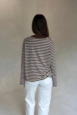 Millie Relaxed Long Sleeve Tee Chocolate Stripe