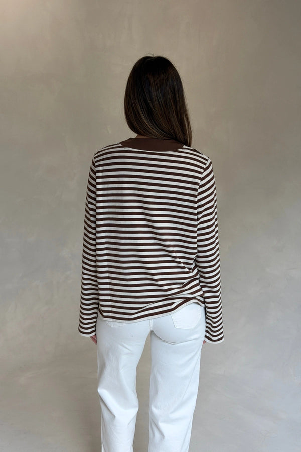 Millie Relaxed Long Sleeve Tee Chocolate Stripe