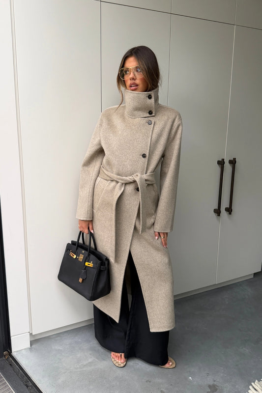Ella Squire Funnel Neck Oversized Coat Oat Marle