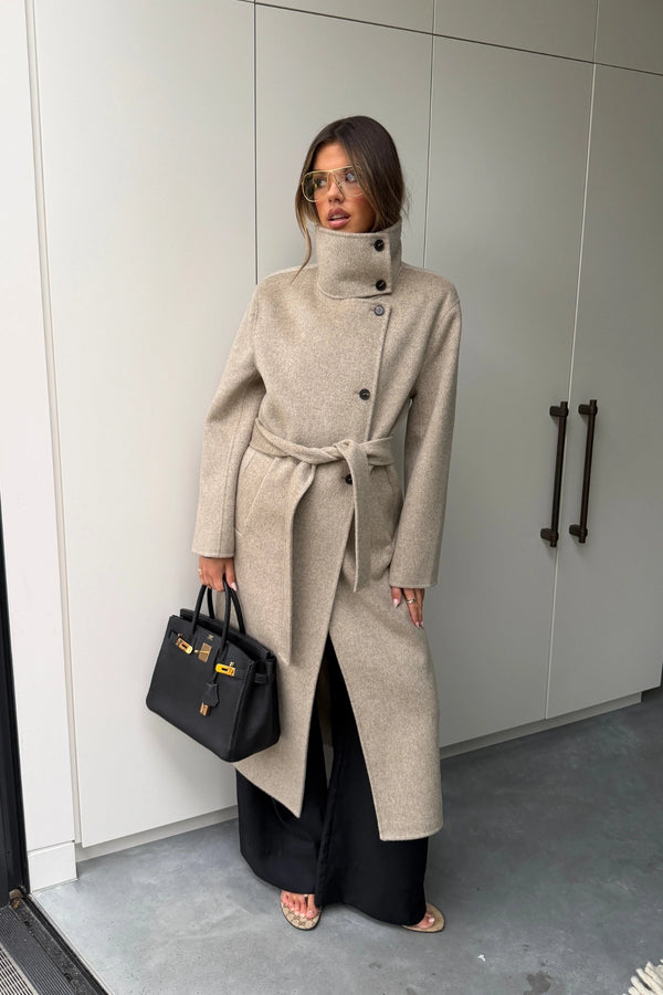 Ella Squire Funnel Neck Oversized Coat Oat Marle
