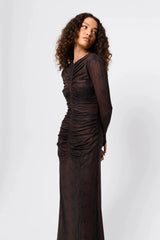Siren Midi Dress Snake Print by Mossman, sheer mesh midi dress with long sleeves, perfect for statement evening styling