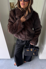Ella Squire Faux Fur Jacket Brown