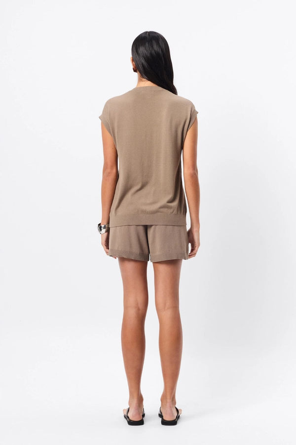 Once Again Knit Vest in Olive by Mossman, black lightweight knit vest with V-neckline, button front and relaxed summer silhouette.