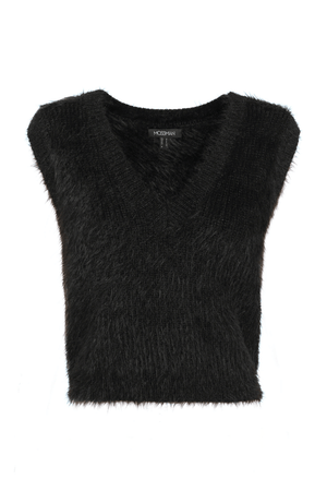 Slumber Vest Black by Mossman – Cozy yet chic high-loft knit vest with relaxed fit and V-neckline, perfect for layering or standalone style.