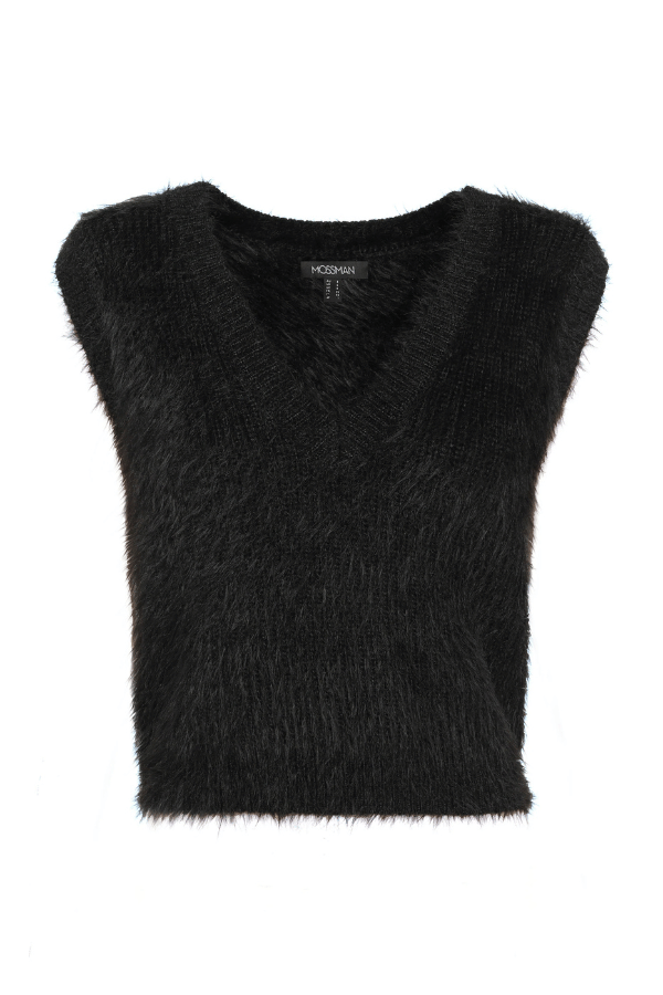 Slumber Vest Black by Mossman – Cozy yet chic high-loft knit vest with relaxed fit and V-neckline, perfect for layering or standalone style.
