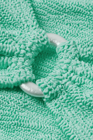 Julia Bikini Pearly Hoop Metallic Mint by Hunza G – Signature crinkle bikini with luxe pearly hoops and sculpting fit