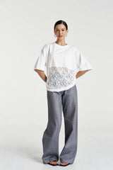 Lace Panel Tee Lily White by Summi Summi, cotton tee with lace detail, perfect for casual daytime styling