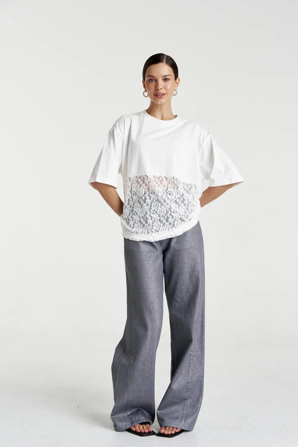 Lace Panel Tee Lily White by Summi Summi, cotton tee with lace detail, perfect for casual daytime styling