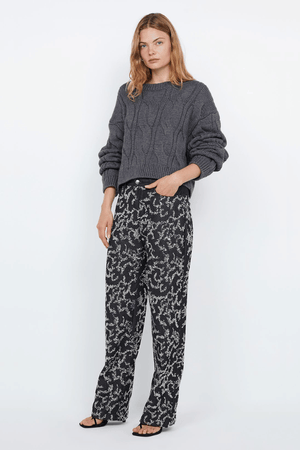 Kinsley Sequin Pant Charcoal Silver by Bec + Bridge, dazzling sequin denim with mid-waist fit, straight leg, and rolled hem, perfect for viral party looks.