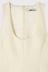 Cotton Mix Volume Mini Dress Ecru by Odd Muse, structured mini dress with cinched waist and volume skirt