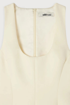 Cotton Mix Volume Mini Dress Ecru by Odd Muse, structured mini dress with cinched waist and volume skirt