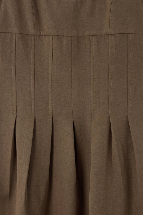 Cotton Mix Cinched Midi Dress Mushroom by Odd Muse, fit and flare dress with boned bodice and full skirt