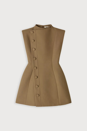 Sleeveless Button Detail Mini Dress by Odd Muse, tailored fit with signature cinch and button detail. Perfect for year-round occasions.