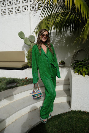 Lumiere Pants Emerald Green by Oséree, premium straight-fit pants with effortless elegance, perfect for stylish day or night occasions