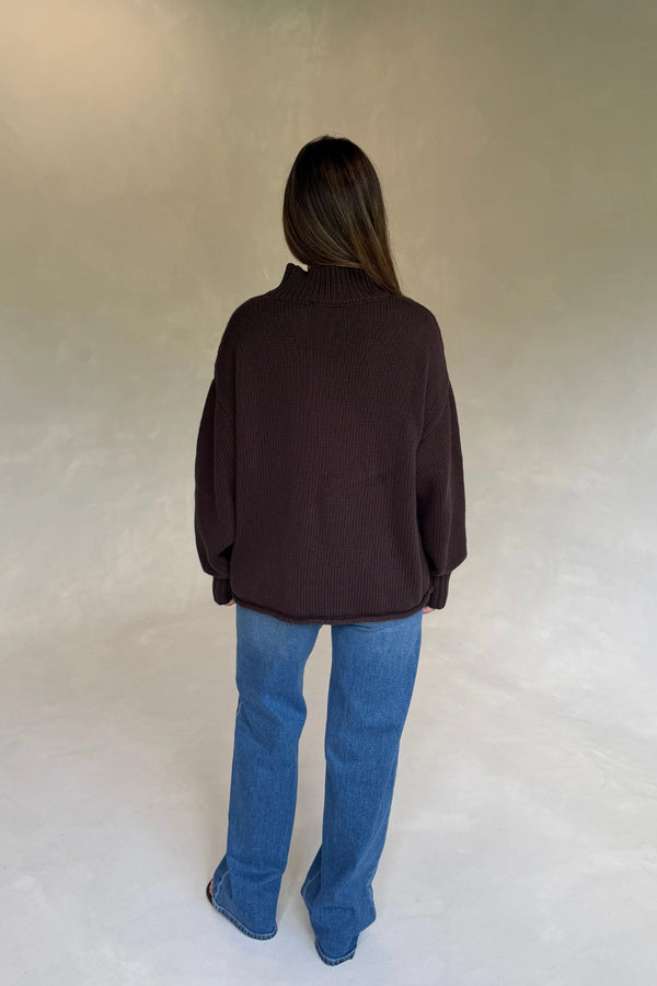 Sasha Turtle Neck Knit Sweater Chocolate by Sneaky Link, oversized knit sweater, perfect for cozy everyday styling