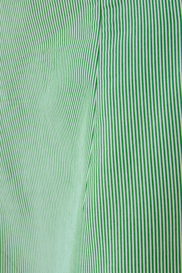 Cotton Pinstripe Mini Dress Green by Odd Muse, halter mini dress with cinched waist and classic pinstripe design