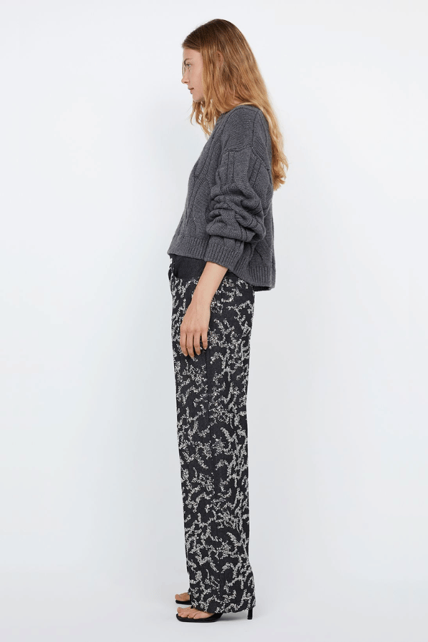 Kinsley Sequin Pant Charcoal Silver by Bec + Bridge, dazzling sequin denim with mid-waist fit, straight leg, and rolled hem, perfect for viral party looks.
