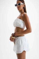 Souffle Bandeau Top Pearl by Cin Cin, gathered cotton bandeau top, perfect for chic summer or resort wear