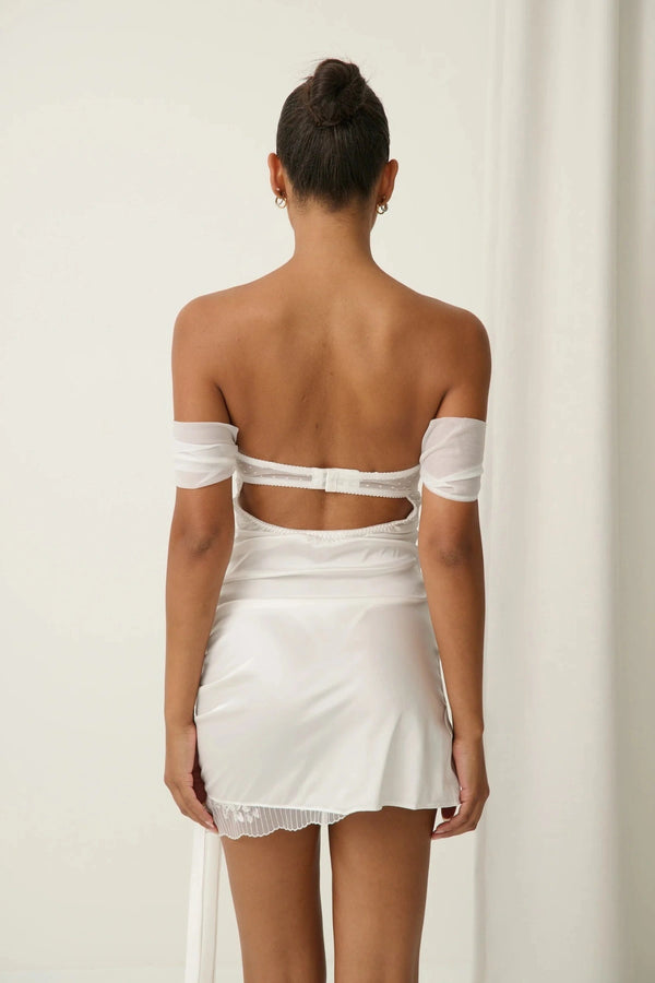 Marilyn Slip Ivory by Kat The Label, satin slip dress with lace underwire, perfect for bridal or evening styling