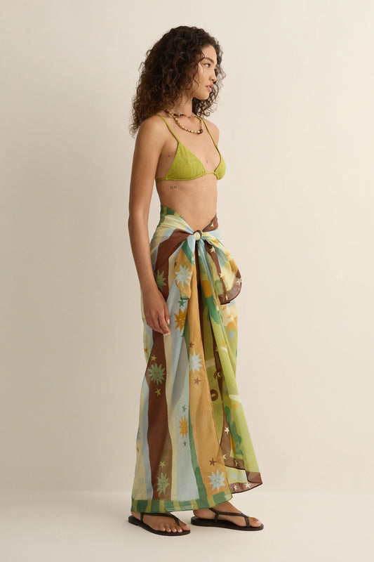 Square Pareo Sundrop by Soleil Soleil, lightweight cotton pareo with a semi-sheer finish for beach days and resort escapes.