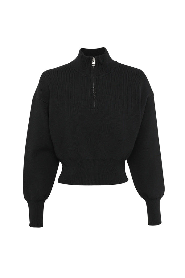 Lexington Sweater Black by Mossman, half zip knit sweater with relaxed fit, perfect for work or elevated everyday styling