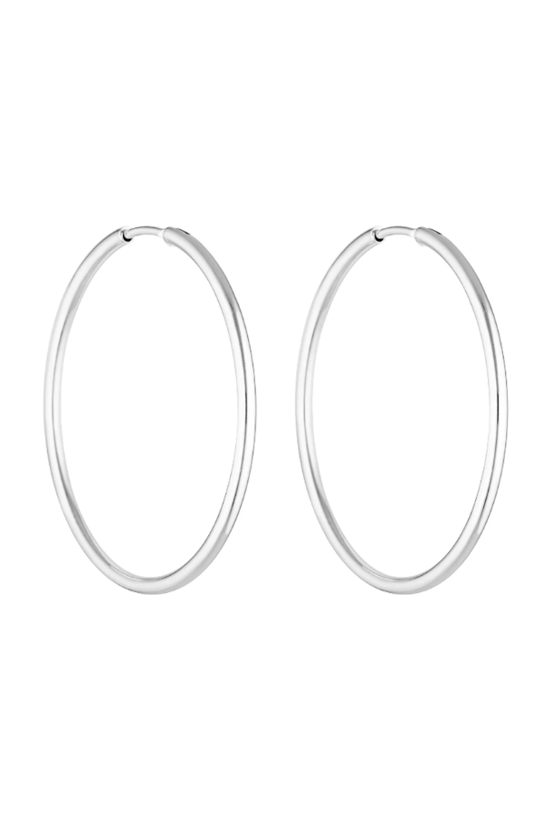 90s Hoops 40mm Silver by Porter Jewellery – silver hoop earrings with high shine finish. Perfect for everyday styling.