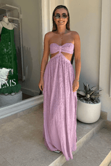 Chloe Dress Lilac by D'Artemide – One-size cotton dress with ruched back, side split, low back detail, and dreamy lilac tone.