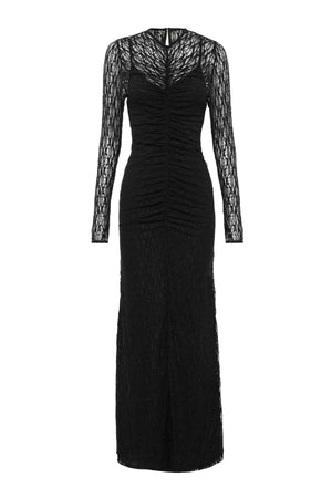 Close To You Maxi Dress Black by Mossman – a lace maxi with long sleeves and slim fit. Perfect for elevated evening styling.