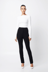 Camden Top Off White by Mossman, soft double-layered ribbed jersey with boat neckline and thumb sleeves, perfect for trendy layering and chic day-to-night looks.